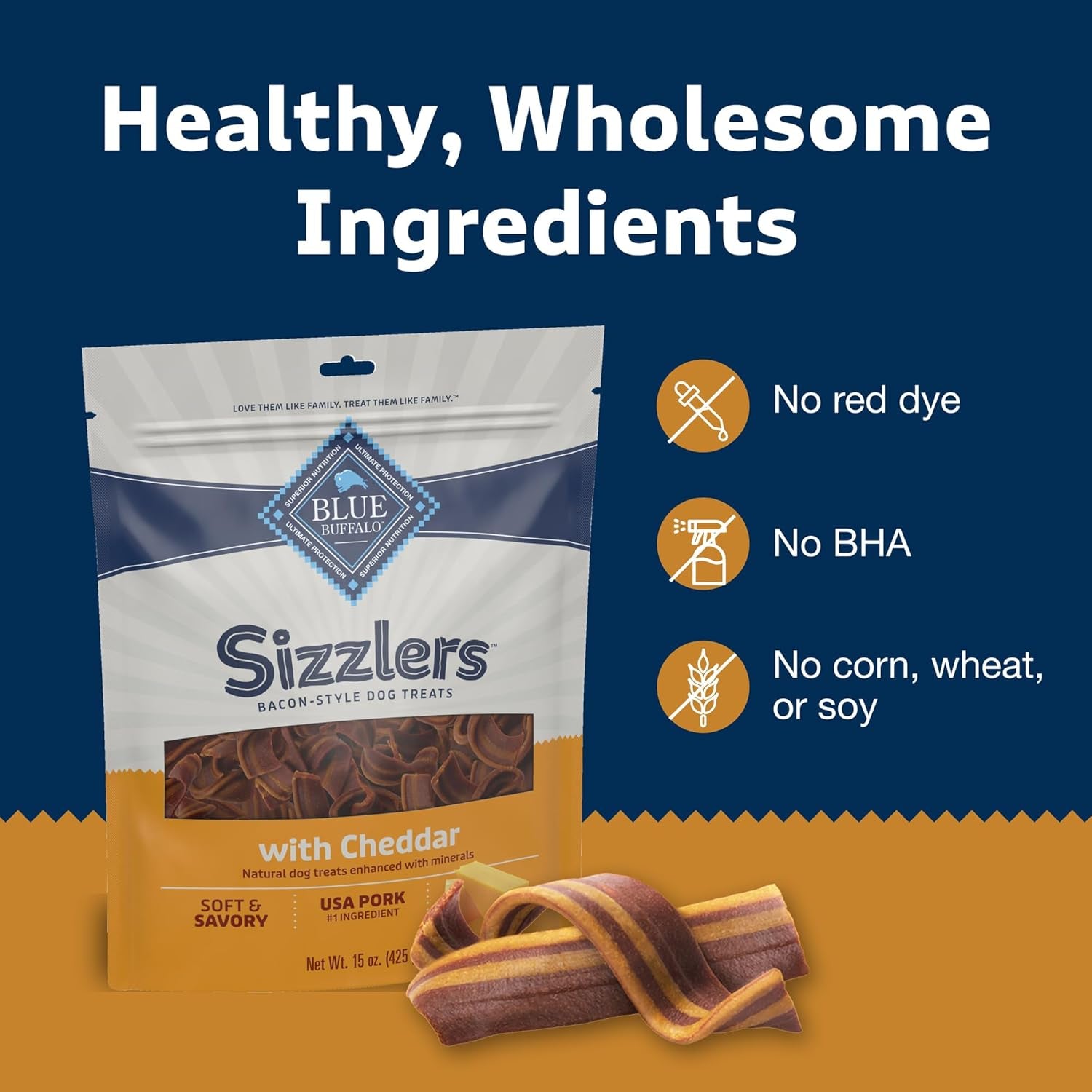 Sizzlers Pork & Cheddar Bacon-Style Dog Treats, 15 Oz