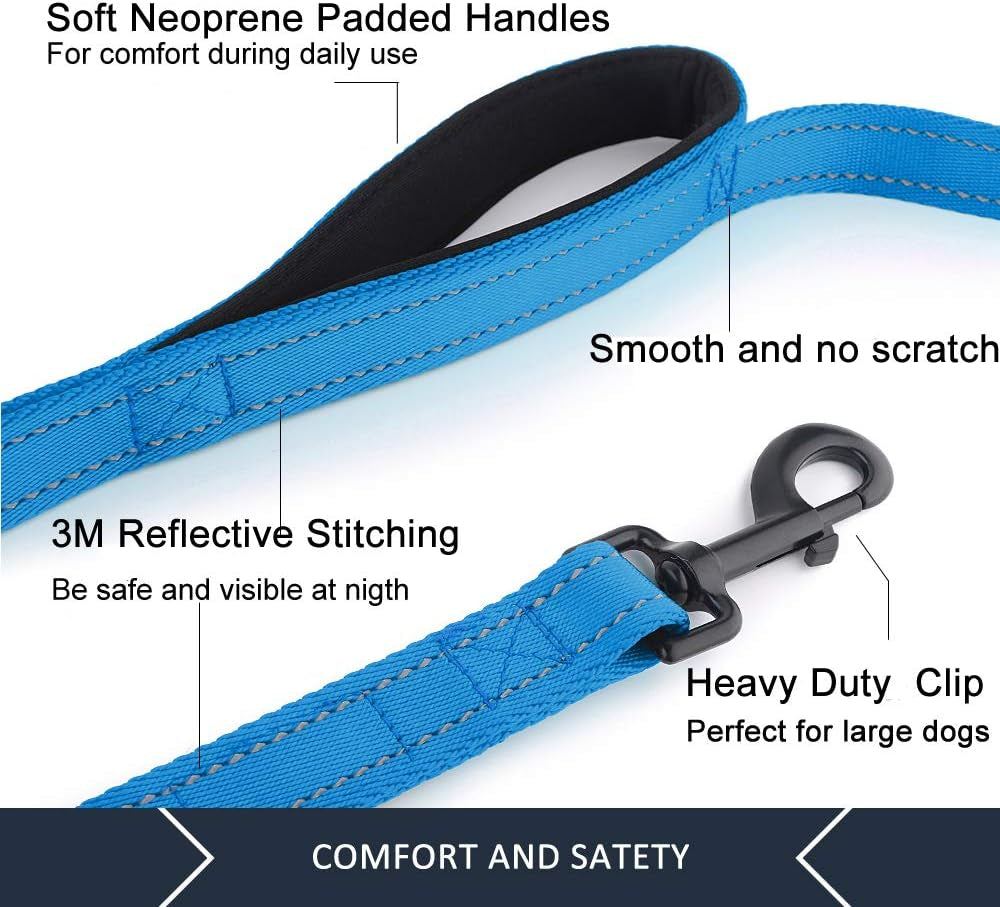 Dog Leash 6Ft Long,Traffic Padded Two Handle,Heavy Duty,Reflective Double Handles Lead for Control Safety Training,Leashes for Large Dogs or Medium Dogs,Dual Handles Leads(Light Blue) | Reflective Nylon, Soft Padded 2 Handles, Heavy Duty for Training, Dual Handle Lead, 6 FT X 1”, Light Blue