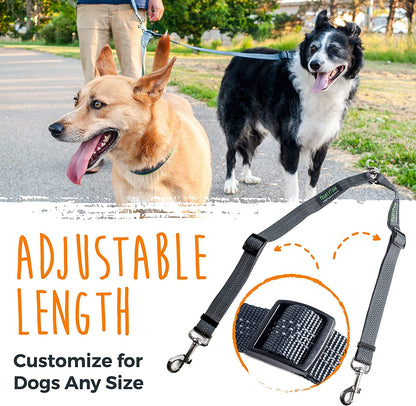 Double Dog Leash, No Tangle Adjustable Split Lead for Two Dogs | Fits 0-100 Lb, 16-24 in Range, Reflective Stitching, Waterproof, Neoprene Padded Handle