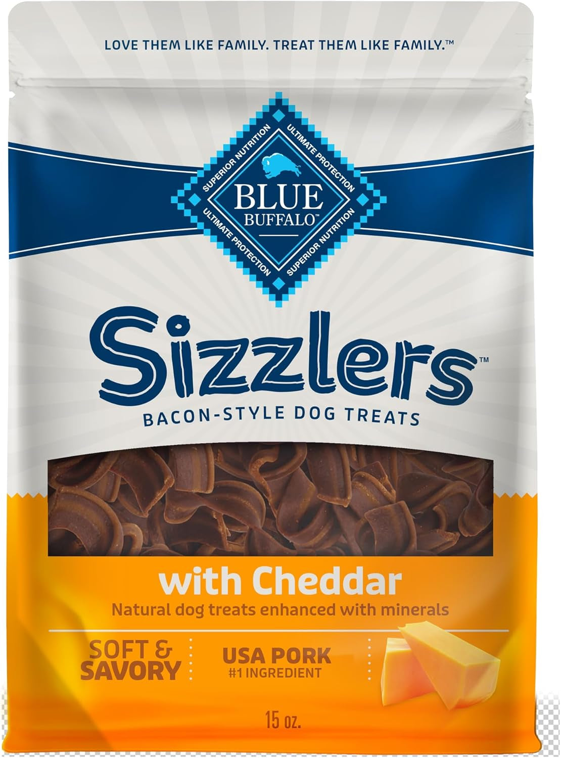 Sizzlers Pork & Cheddar Bacon-Style Dog Treats, 15 Oz